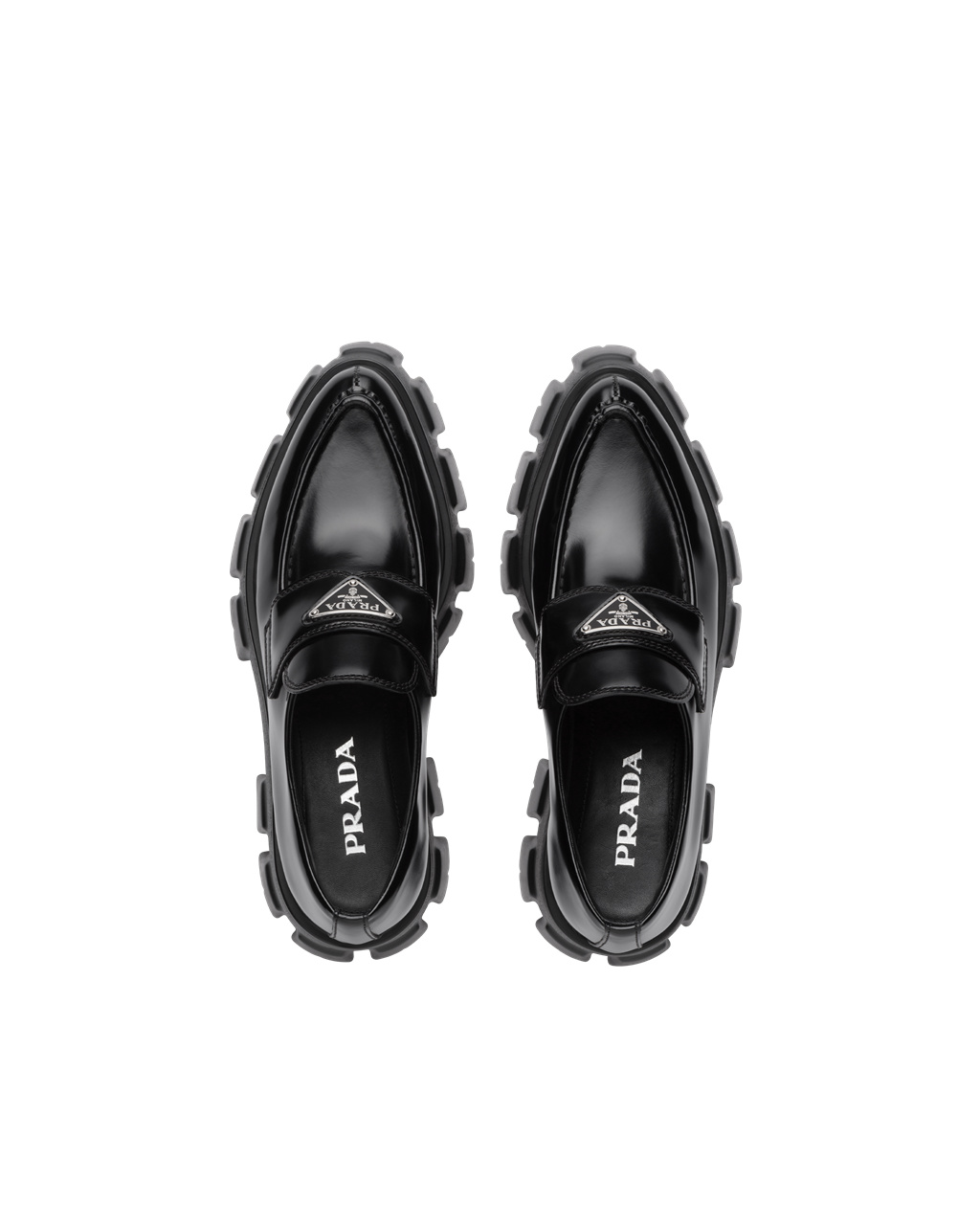 Prada Monolith Pointy Brushed Lær Loafers Svarte | 963-PJRQOY