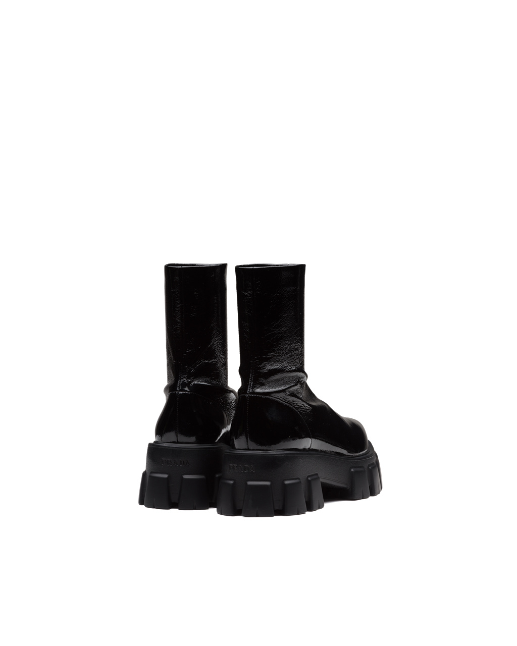 Prada Monolith Pointy Technical Patent Lær Booties Svarte | 308-YVNJKF