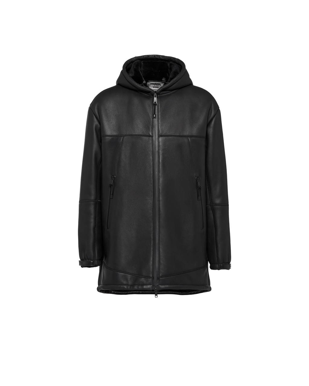 Prada Nappa Sheepskin Coat Svarte | 896-XOWQCL