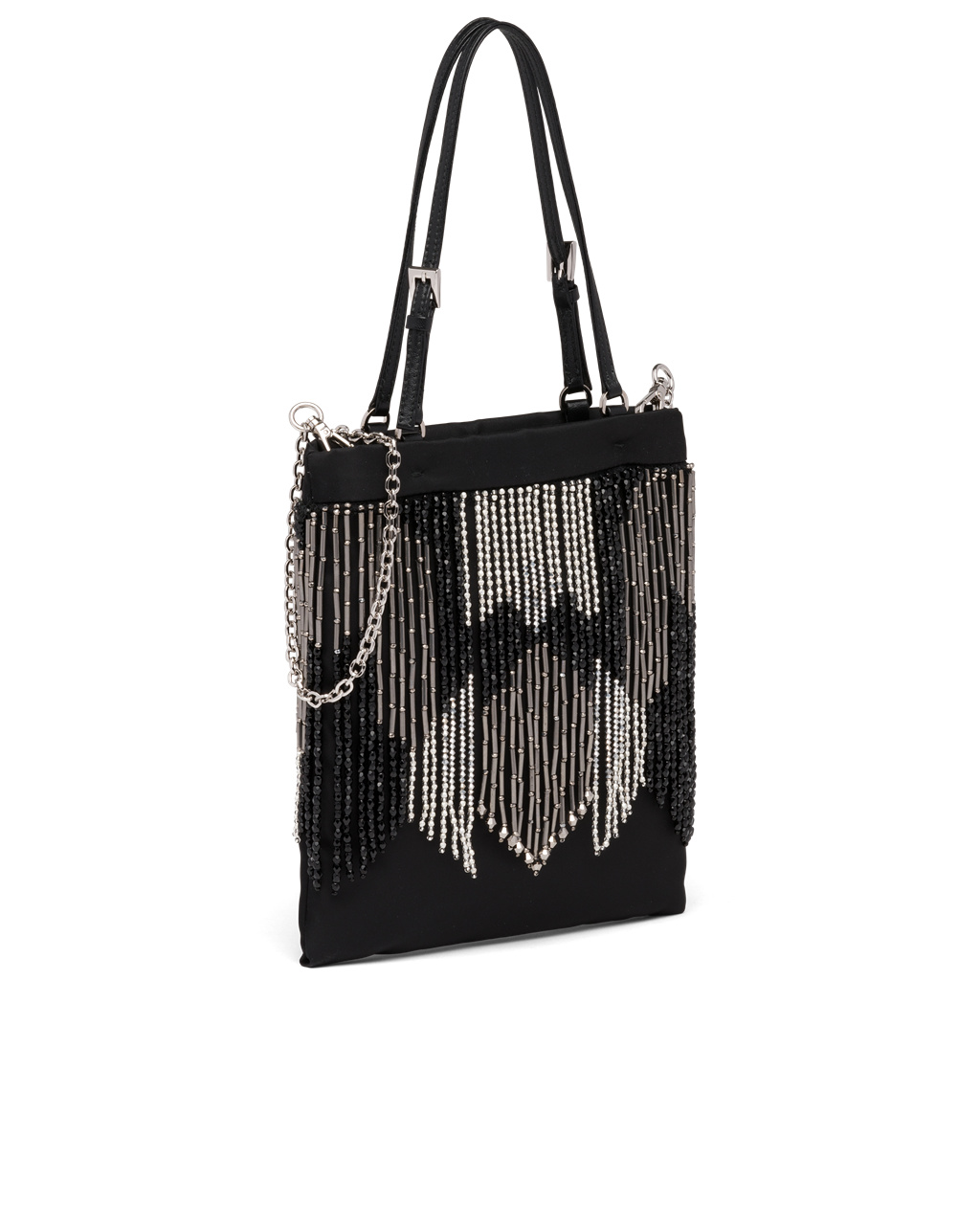 Prada Nylon Handbag With Fringe Svarte | 061-EXWPUJ