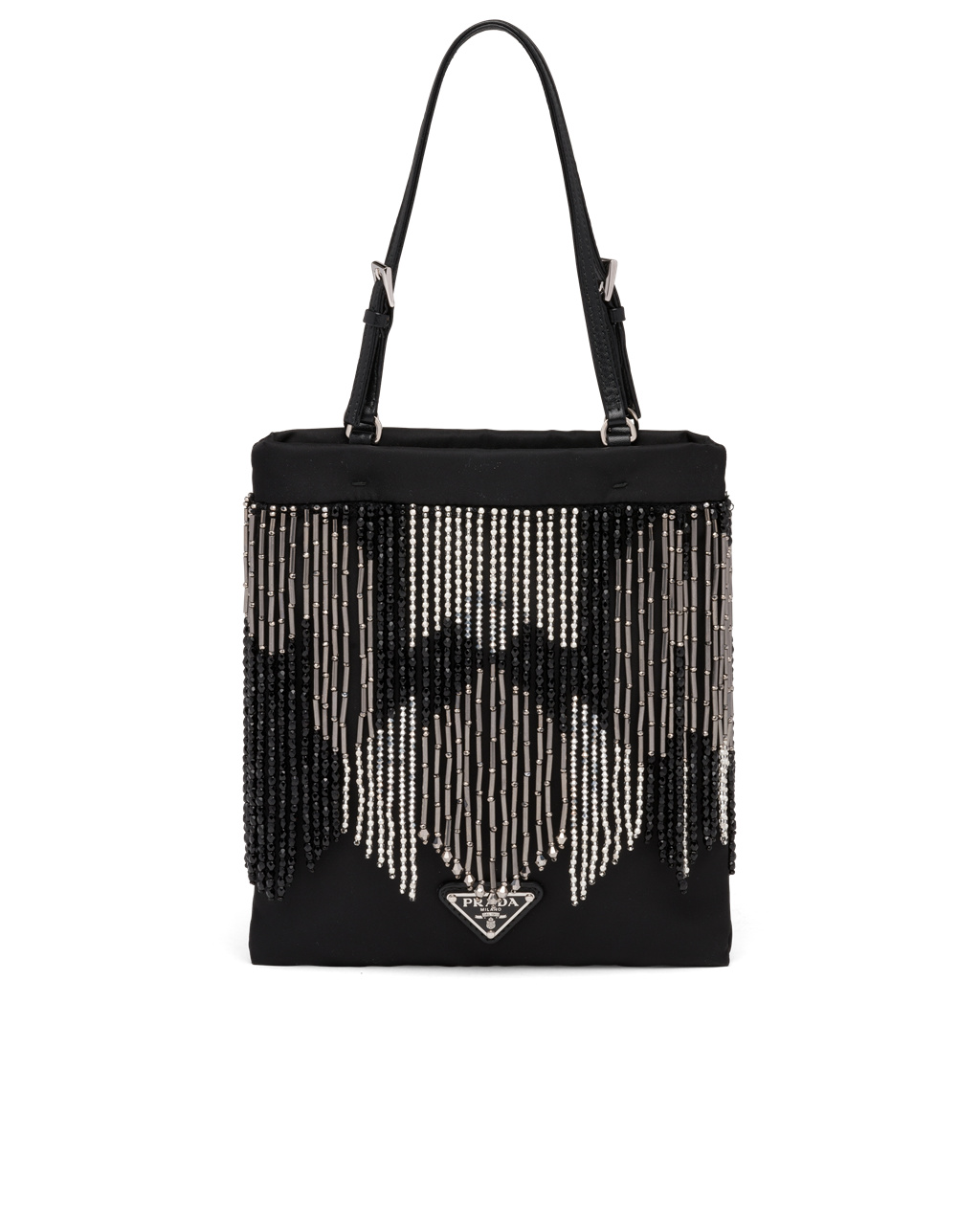 Prada Nylon Handbag With Fringe Svarte | 061-EXWPUJ