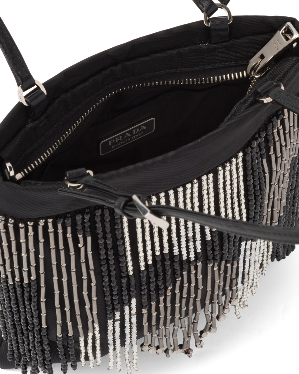 Prada Nylon Handbag With Fringe Svarte | 061-EXWPUJ