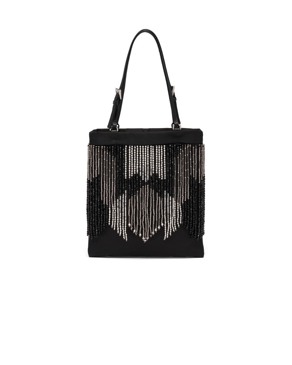 Prada Nylon Handbag With Fringe Svarte | 061-EXWPUJ