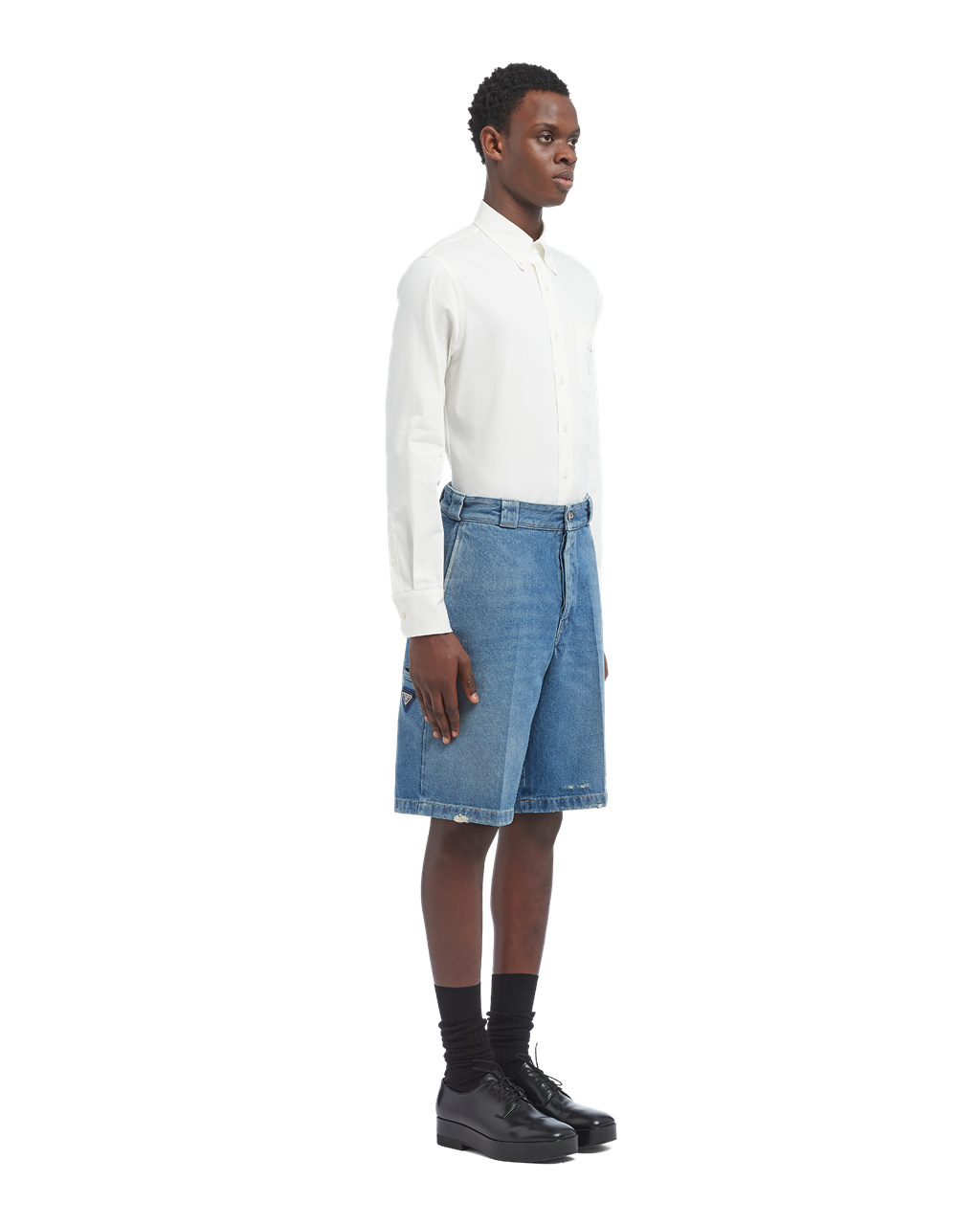 Prada Organic Denim Bermuda Shorts Marineblå | 608-VBRIAY