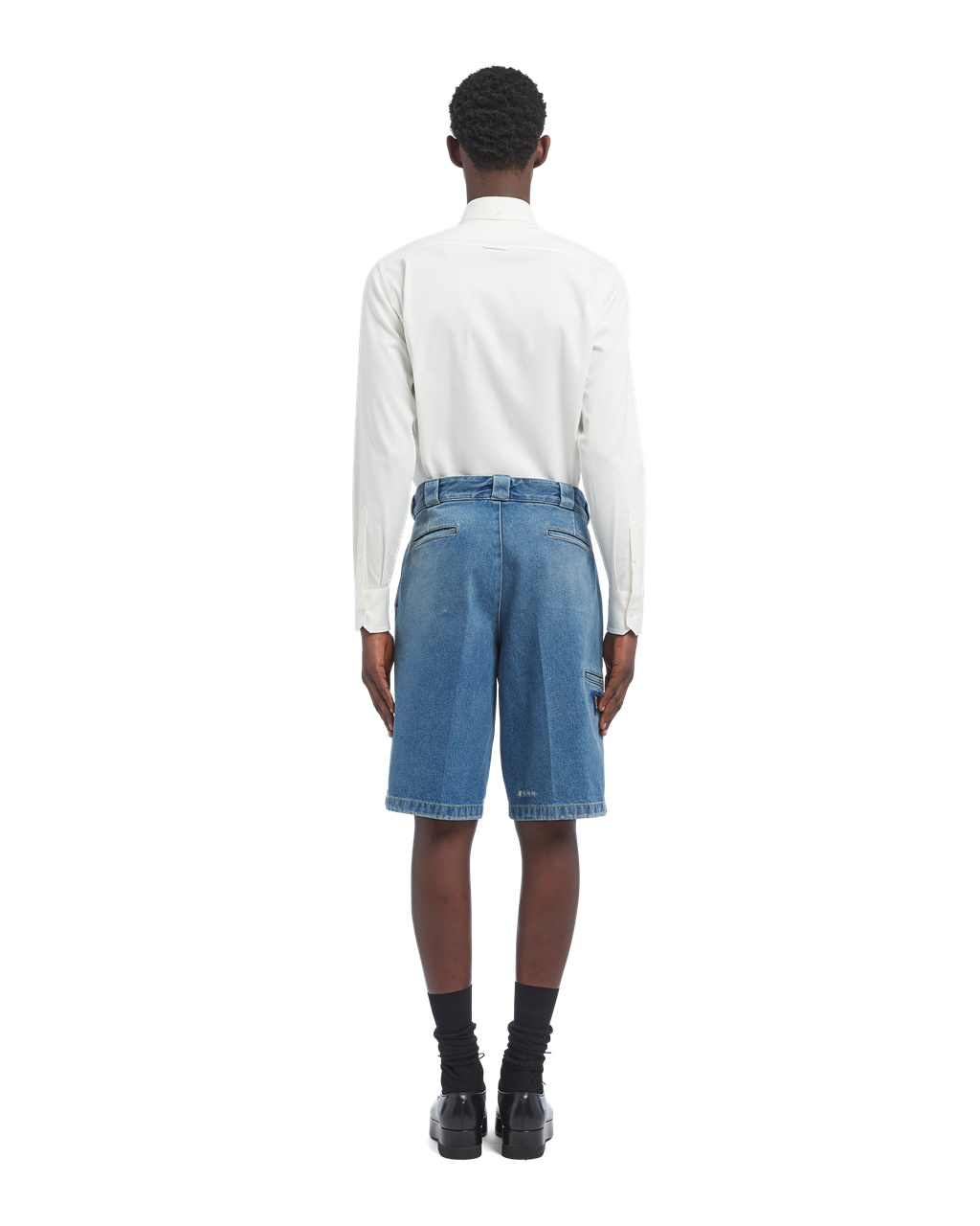 Prada Organic Denim Bermuda Shorts Marineblå | 608-VBRIAY