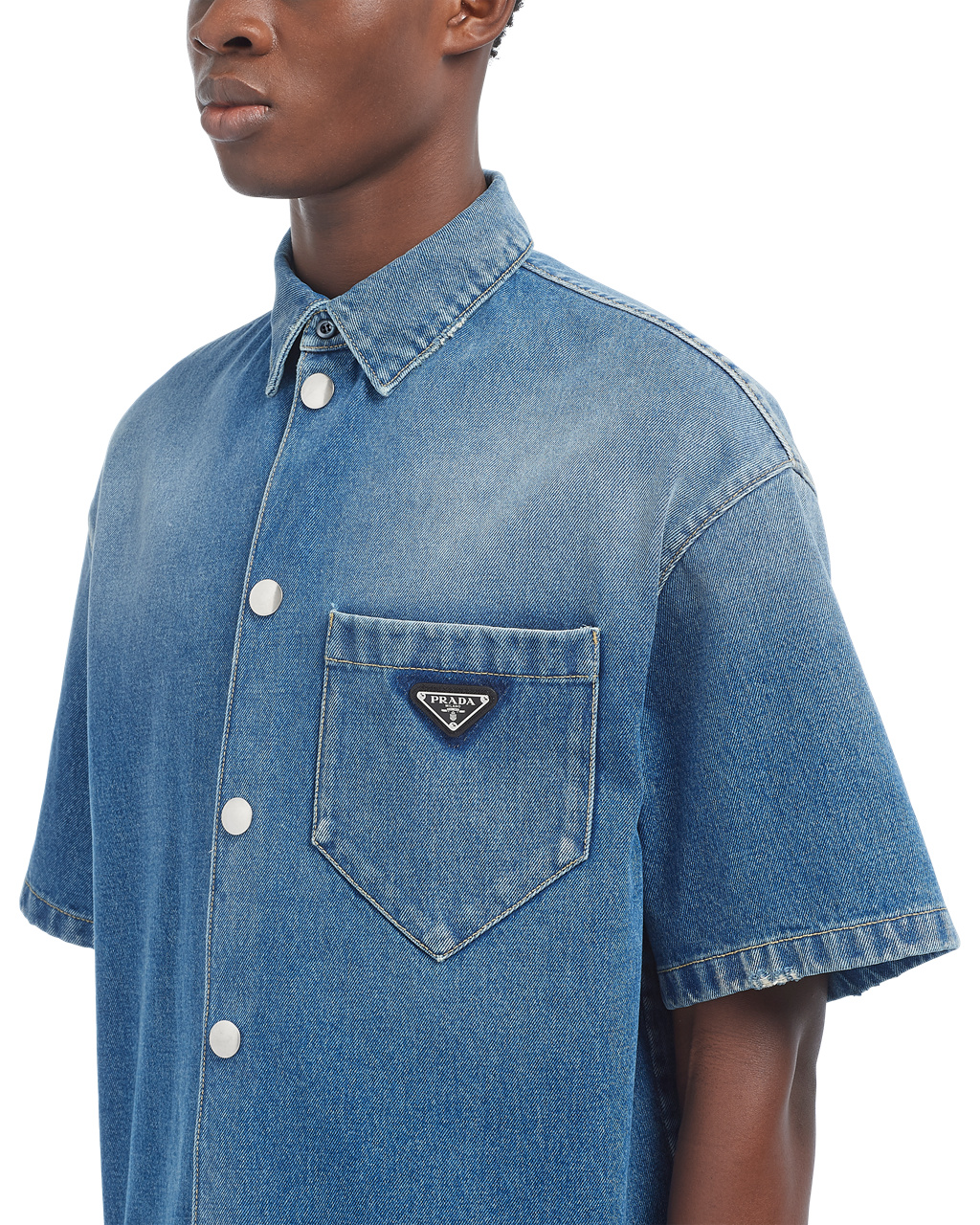 Prada Organic Denim Shirt Marineblå | 374-MEULVQ