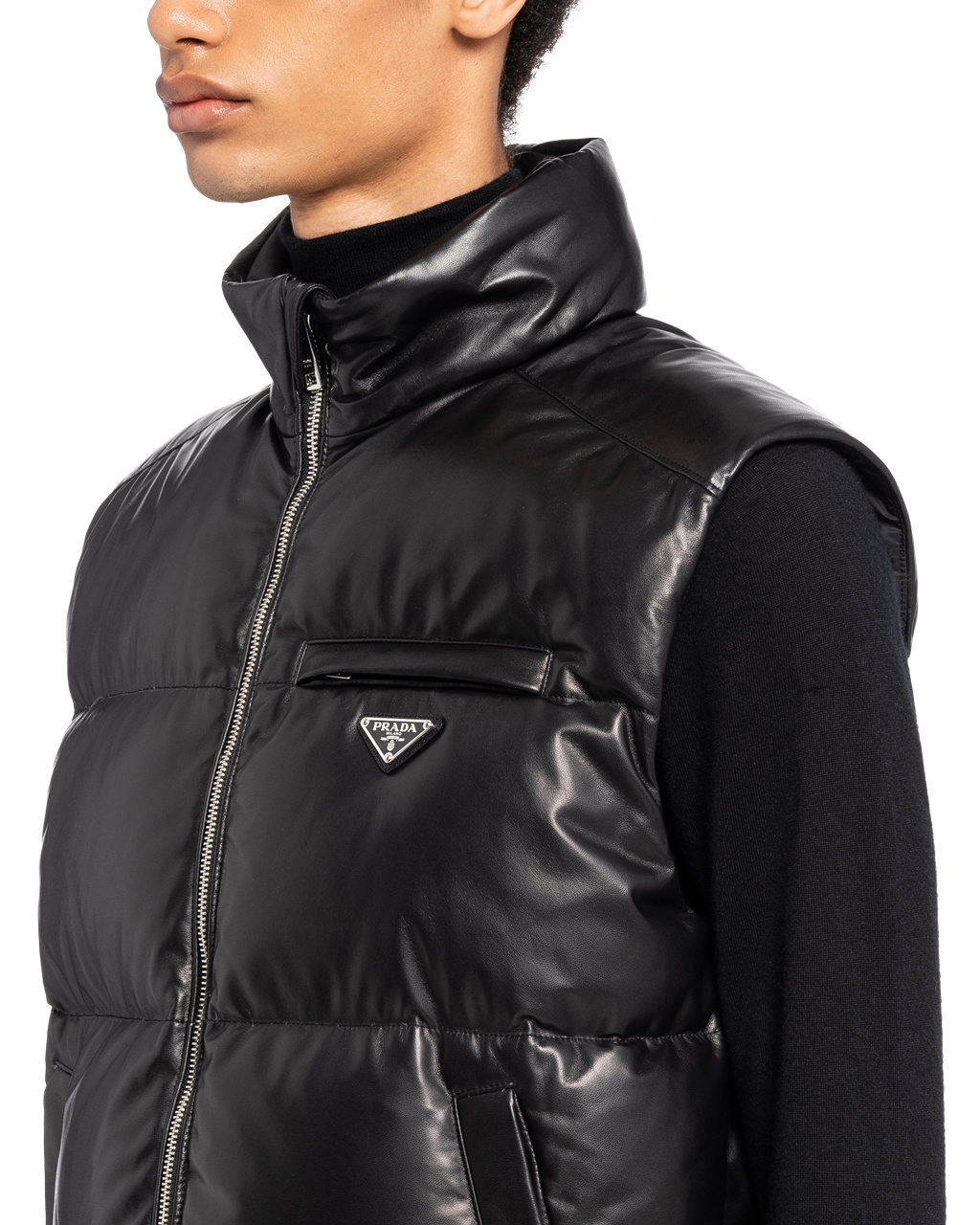 Prada Padded Nappa Lær Vest Svarte | ABSPWQ405