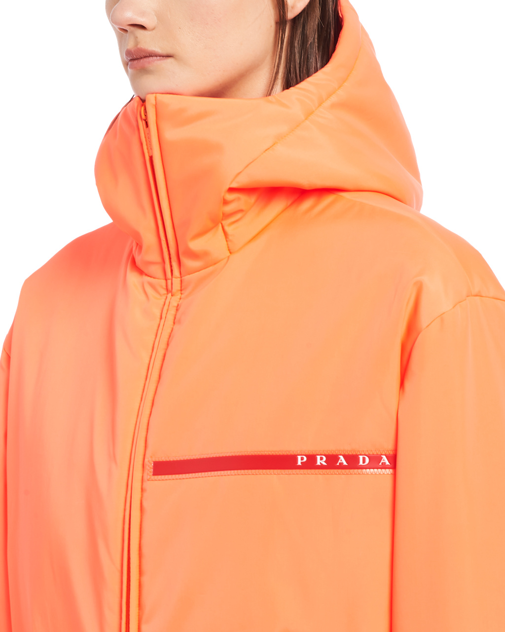 Prada Padded Technical Fabric Hette Jacket Korall | 791-KTLDXC