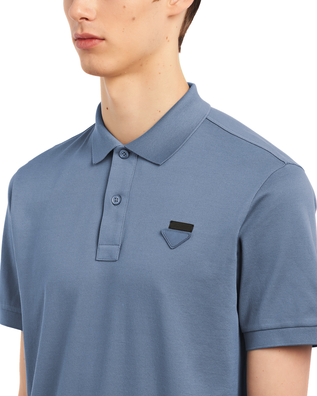 Prada Piqué Polo Shirt Blå | 051-PAQFRC