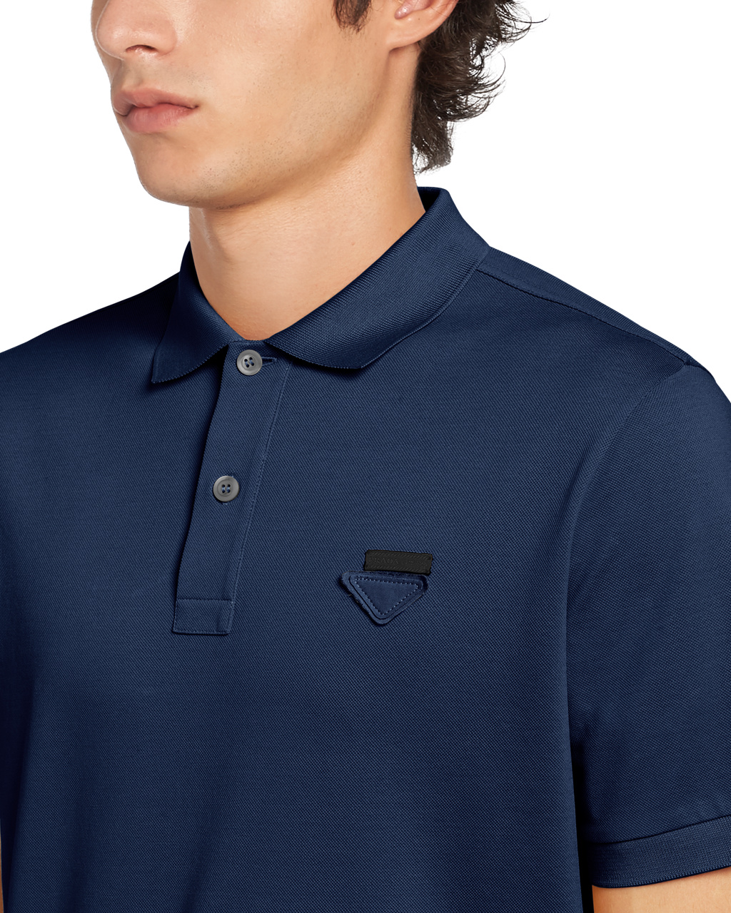 Prada Piqué Polo Shirt Marineblå | 015-NTMGHS