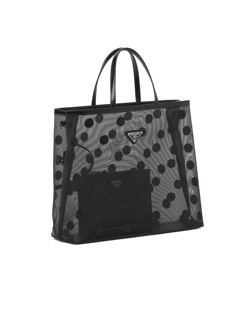 Prada Polka-dot Mesh Tote Bag Svarte | UZMPFW238