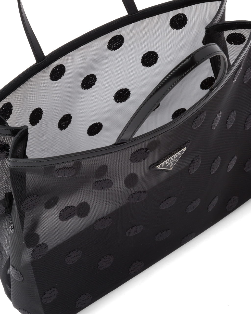 Prada Polka-dot Mesh Tote Bag Svarte | UZMPFW238