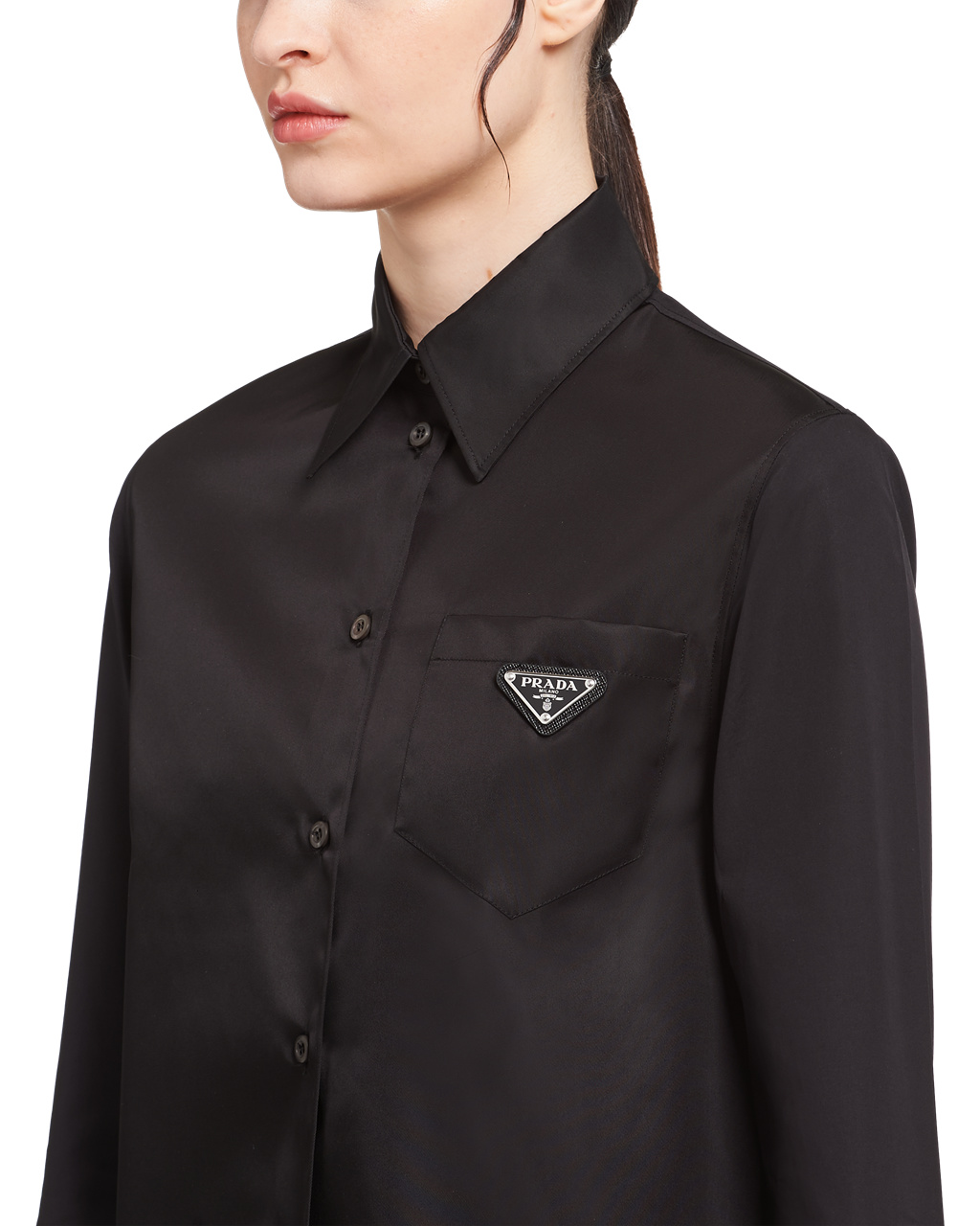 Prada Poplin And Re-nylon Shirt Svarte Svarte | 853-GFPORA