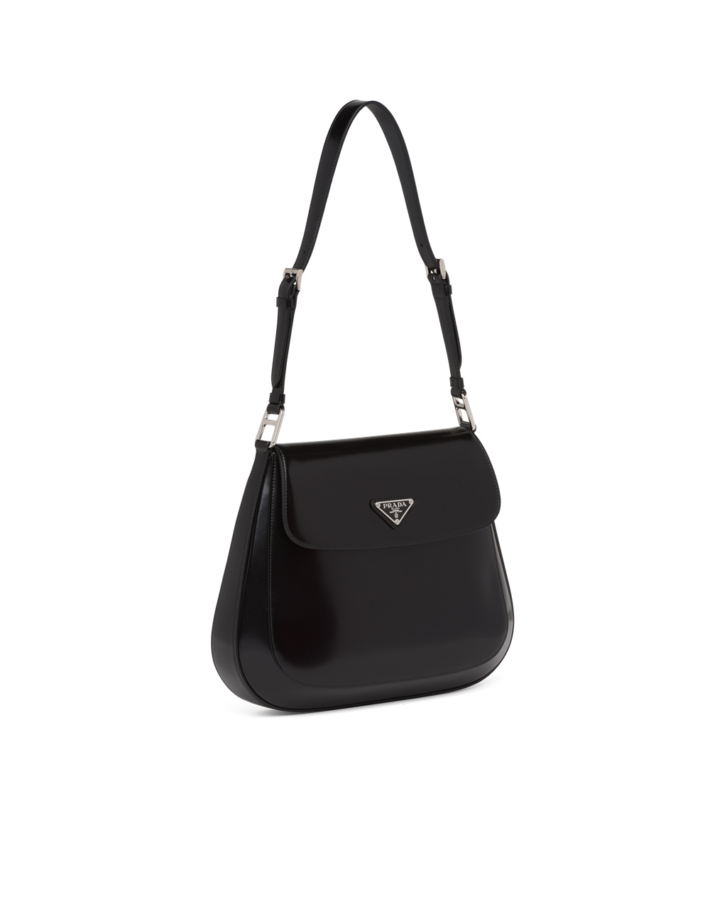 Prada Prada Cleo Brushed Lær Shoulder Bag With Flap Svarte | 564-ABKJGW