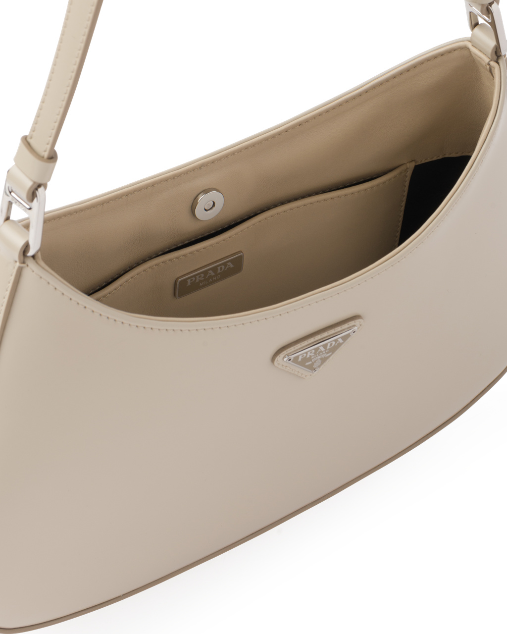 Prada Prada Cleo Brushed Lær Shoulder Bag Beige | 890-MNRWQS