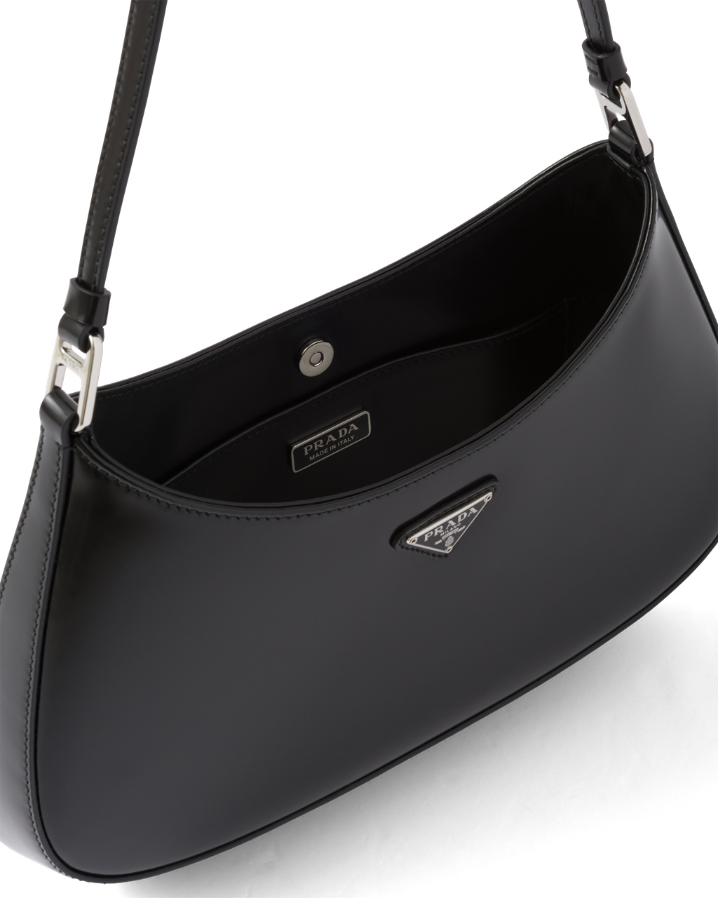 Prada Prada Cleo Brushed Lær Shoulder Bag Svarte | 948-ICOPZY