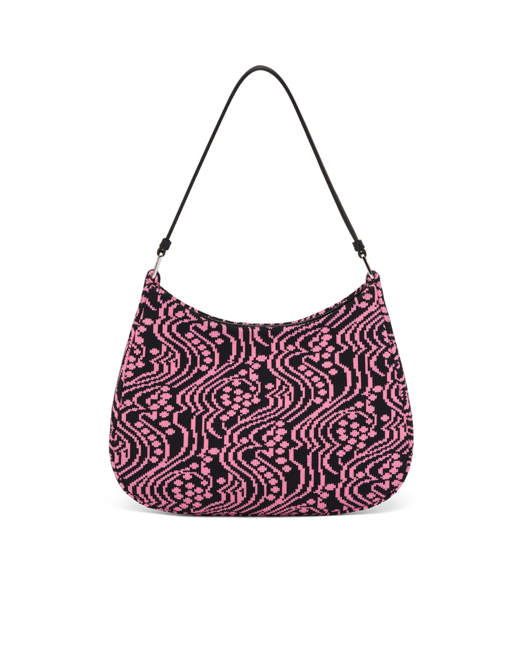 Prada Prada Cleo Jacquard Knit And Lær Bag Svarte Rosa | 123-DYOANG