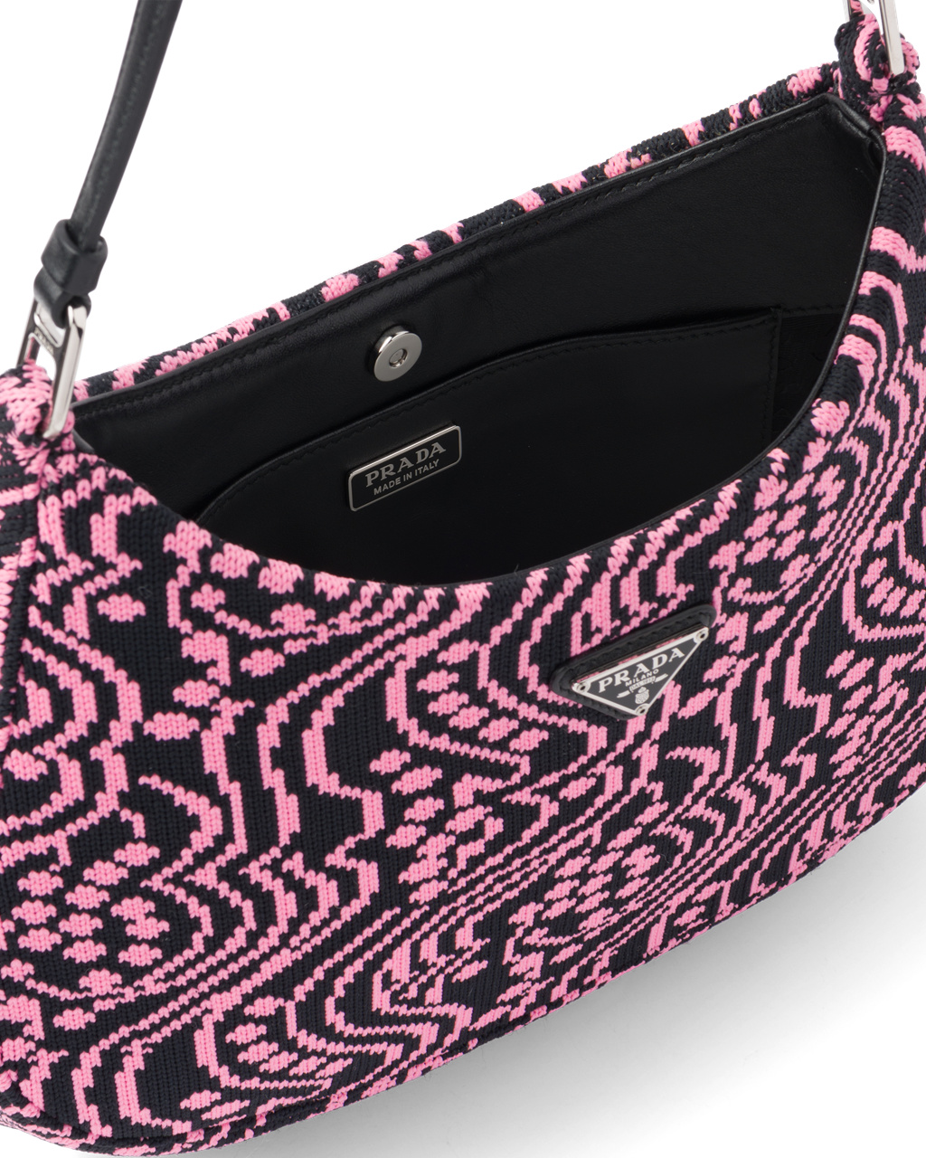 Prada Prada Cleo Jacquard Knit And Lær Bag Svarte Rosa | 123-DYOANG