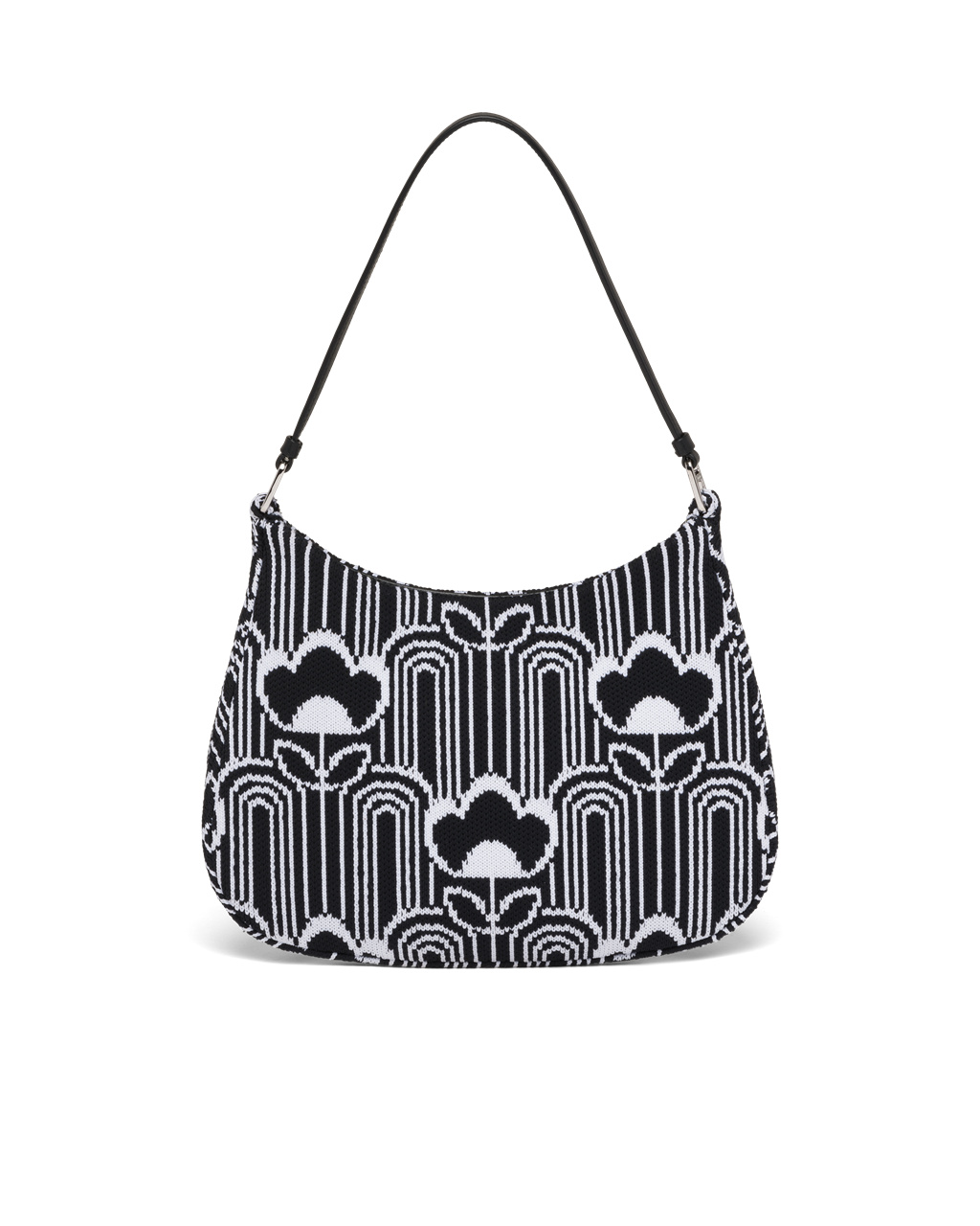 Prada Prada Cleo Jacquard Knit And Lær Bag Svarte Hvite | 514-MCPXEV