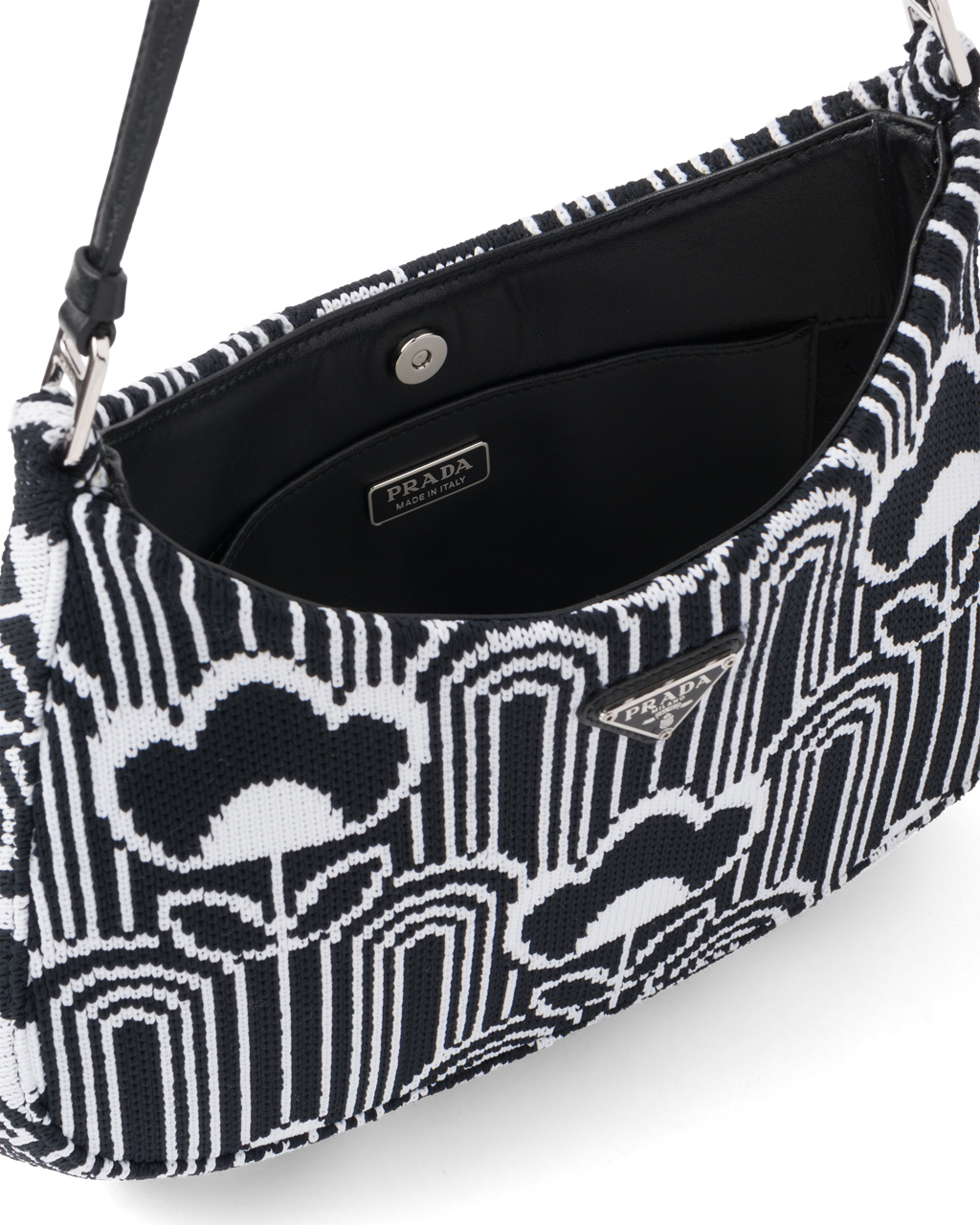 Prada Prada Cleo Jacquard Knit And Lær Bag Svarte Hvite | 514-MCPXEV