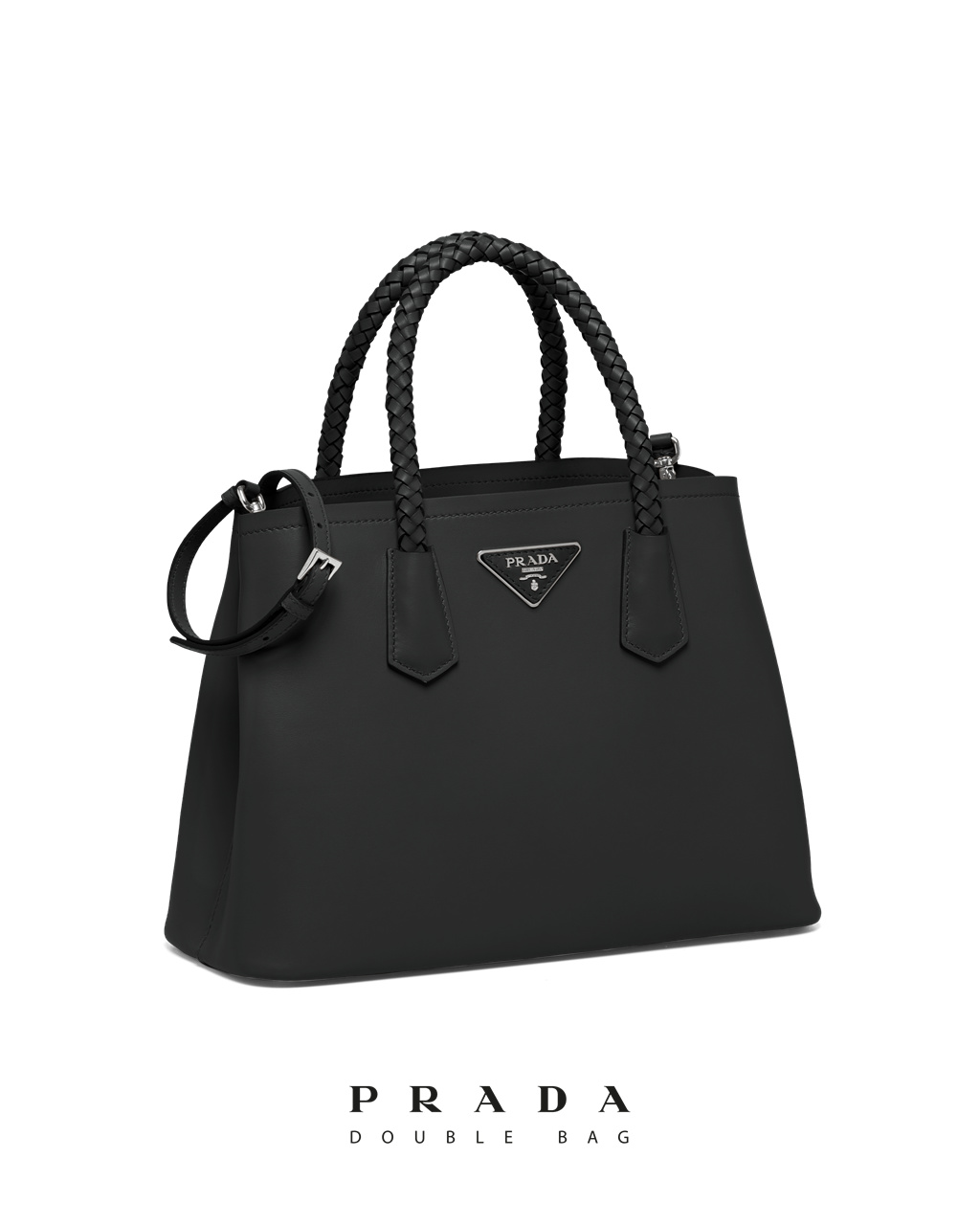 Prada Prada Double Medium Lær Handbag Svarte | EICFWP458