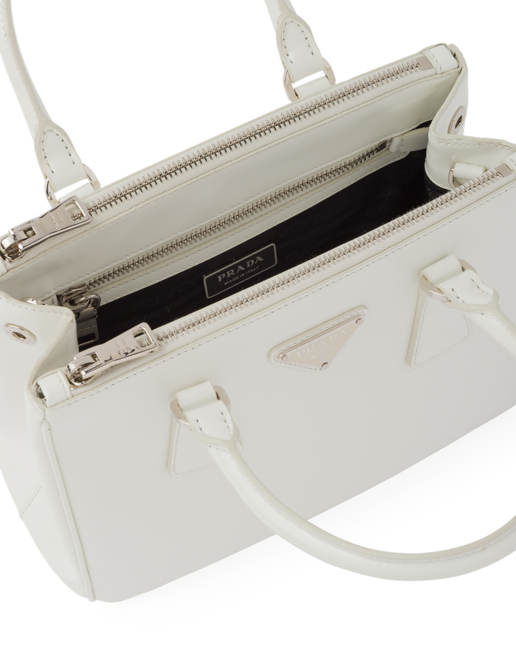 Prada Prada Galleria Brushed Lær Small Bag Hvite | GAZJOB620