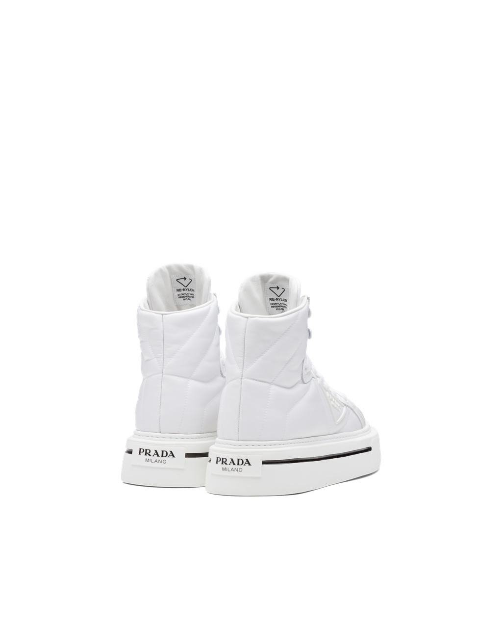 Prada Prada Macro Re-nylon And Brushed Lær High-top Sneakers Hvite | LOTMYS632