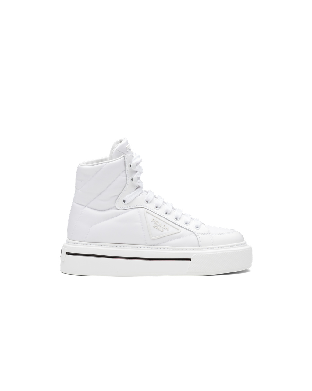 Prada Prada Macro Re-nylon And Brushed Lær High-top Sneakers Hvite | LOTMYS632