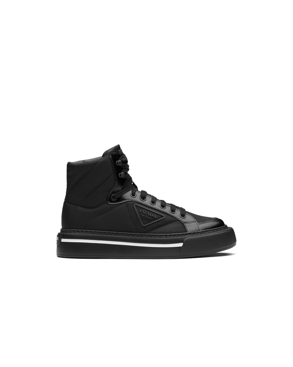 Prada Prada Macro Re-nylon And Brushed Lær High-top Sneakers Svarte | XVCOTS157