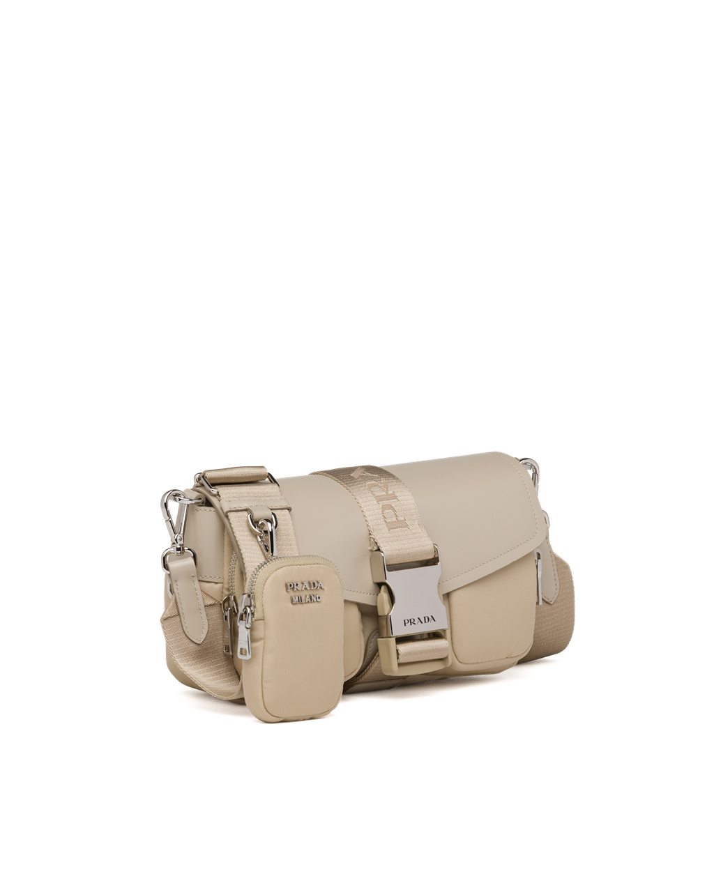 Prada Prada Pocket Nylon And Brushed Lær Bag Beige | 973-LOTXEK