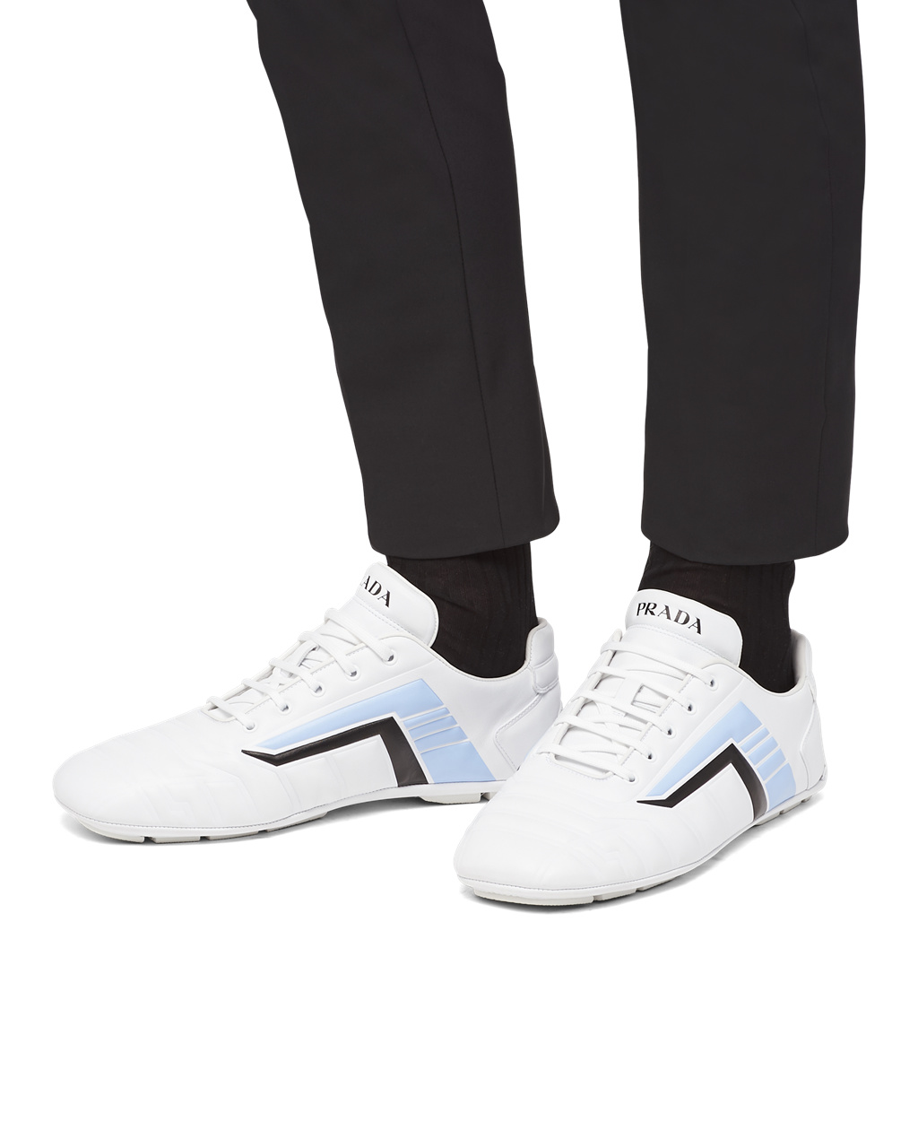 Prada Prada Rev Lær Sneakers Hvite Lyse Blå | RMFYUW056