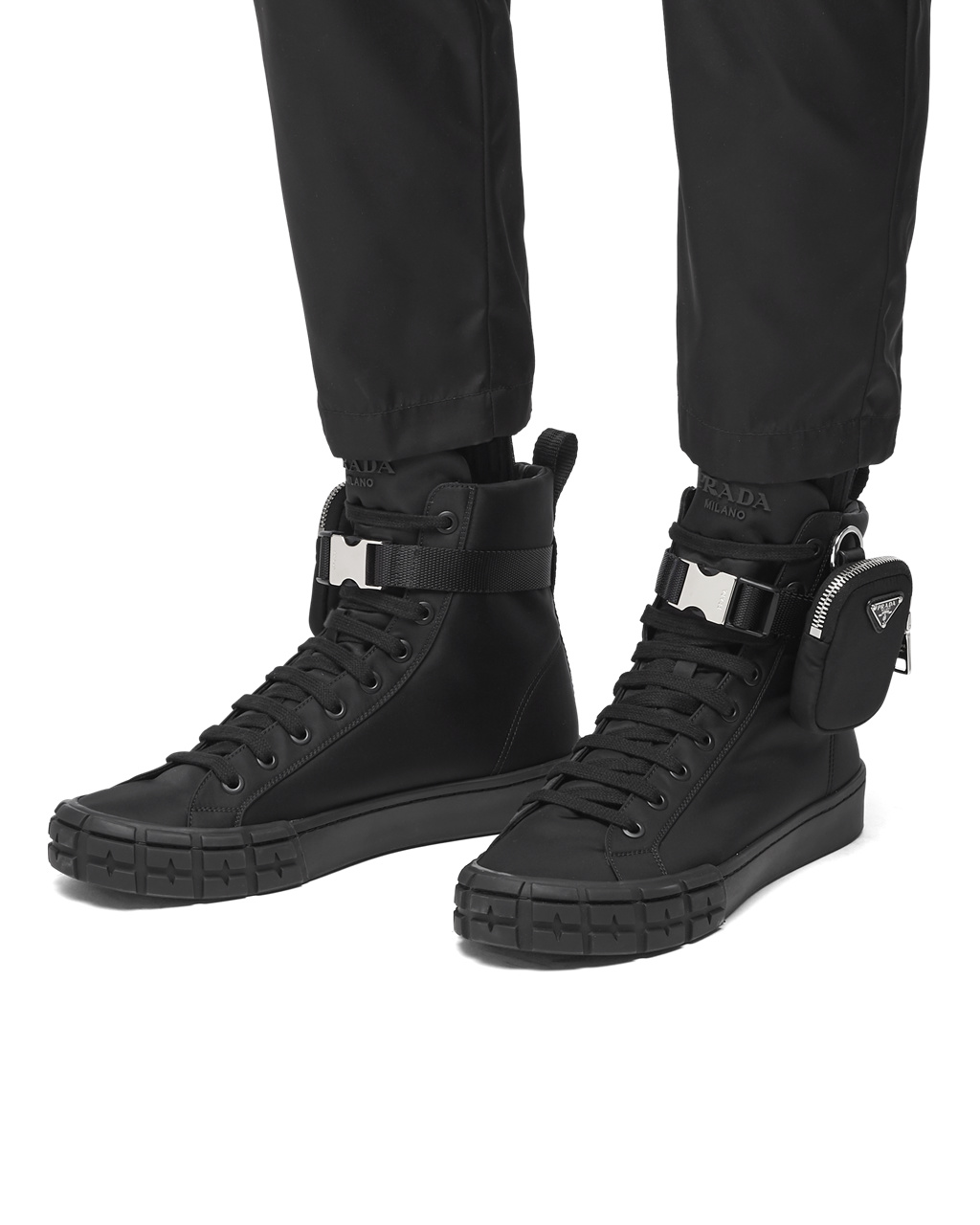 Prada Prada Wheel Cassetta High-top Sneakers Svarte | USNZXJ915