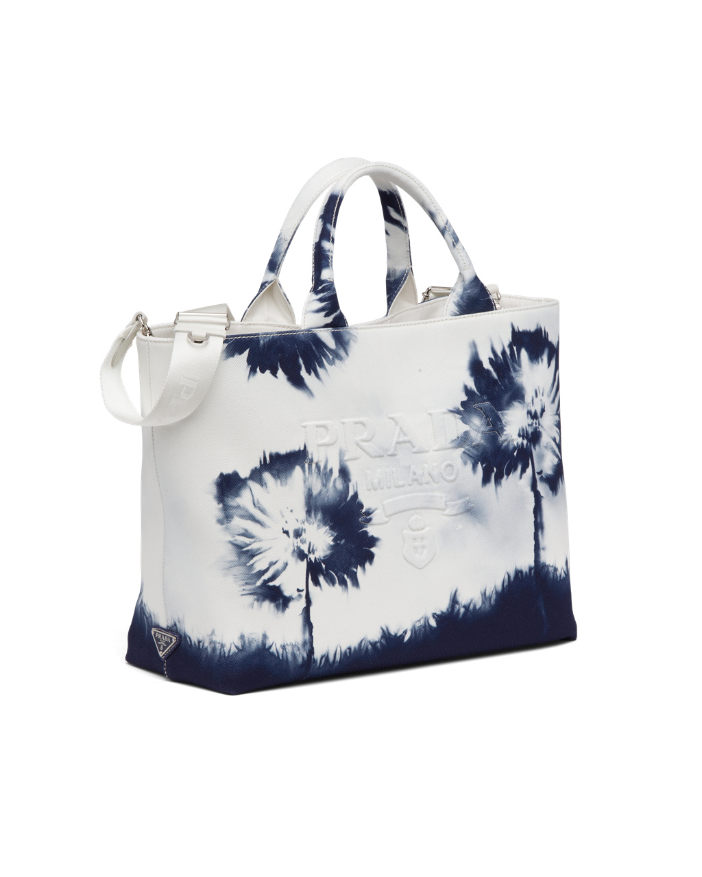 Prada Printed Drill Tote Bag Hvite Marineblå Blå | JMAPEW295