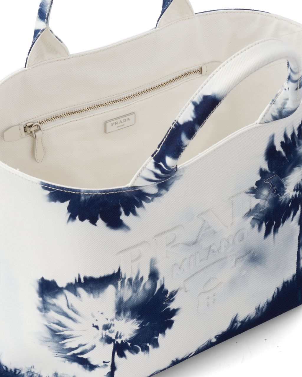 Prada Printed Drill Tote Bag Hvite Marineblå Blå | JMAPEW295