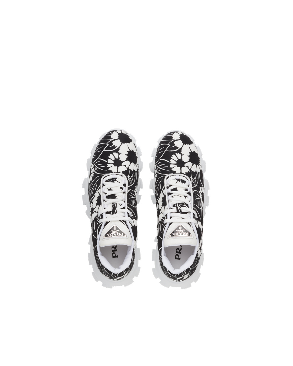 Prada Printed Nylon Sneakers Svarte Hvite | TBIXSG902