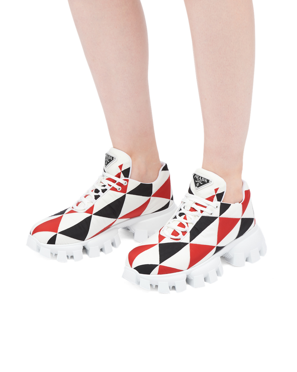 Prada Printed Nylon Sneakers Svarte Rød Hvite | HFUKXN103