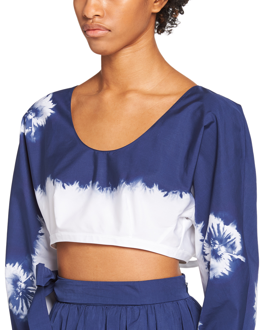 Prada Printed Poplin Crop Top Marineblå | ZWGNAM401