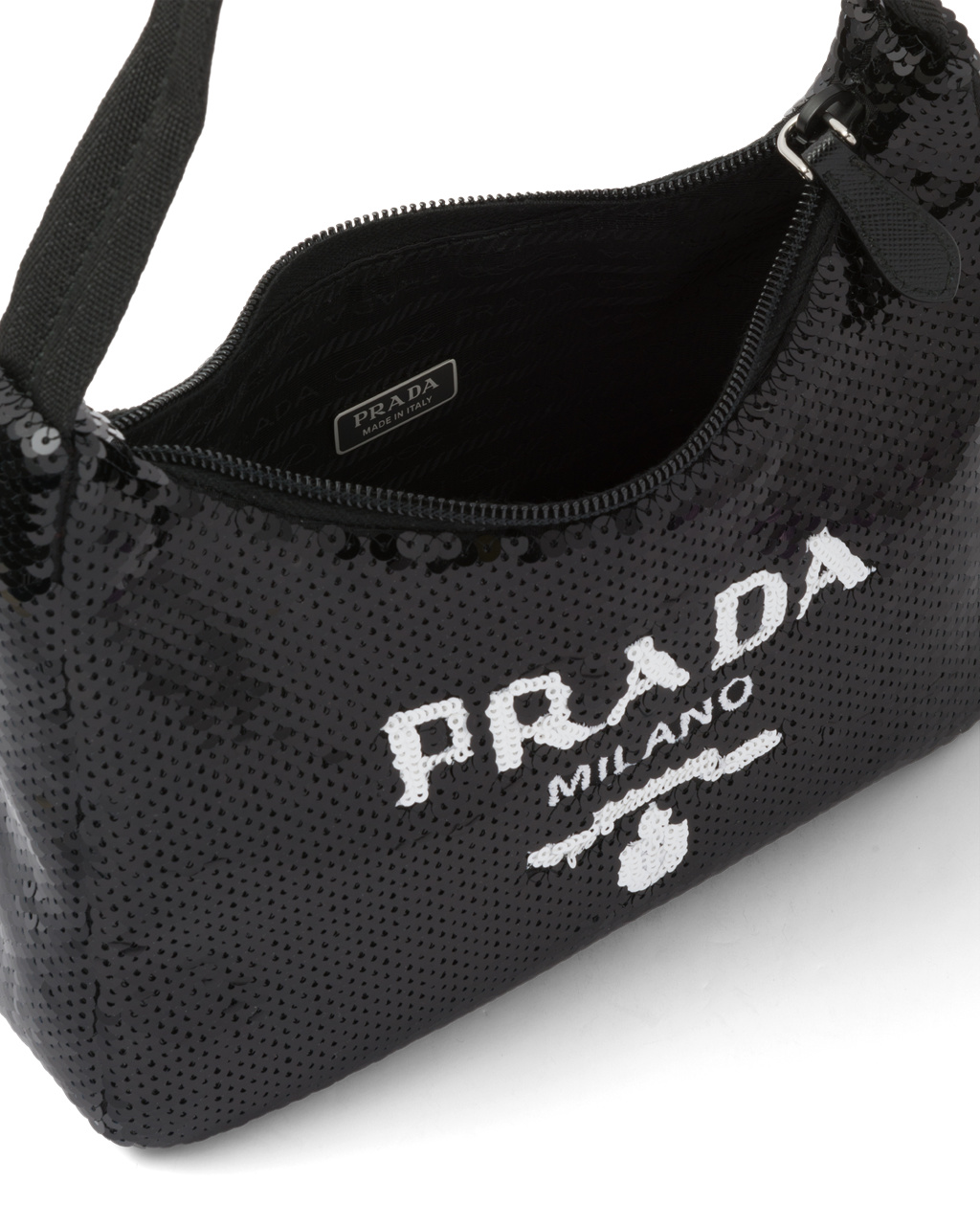 Prada Re-edition 2000 Sequined Re-nylon Mini-bag Svarte Hvite | 246-OEZCYQ