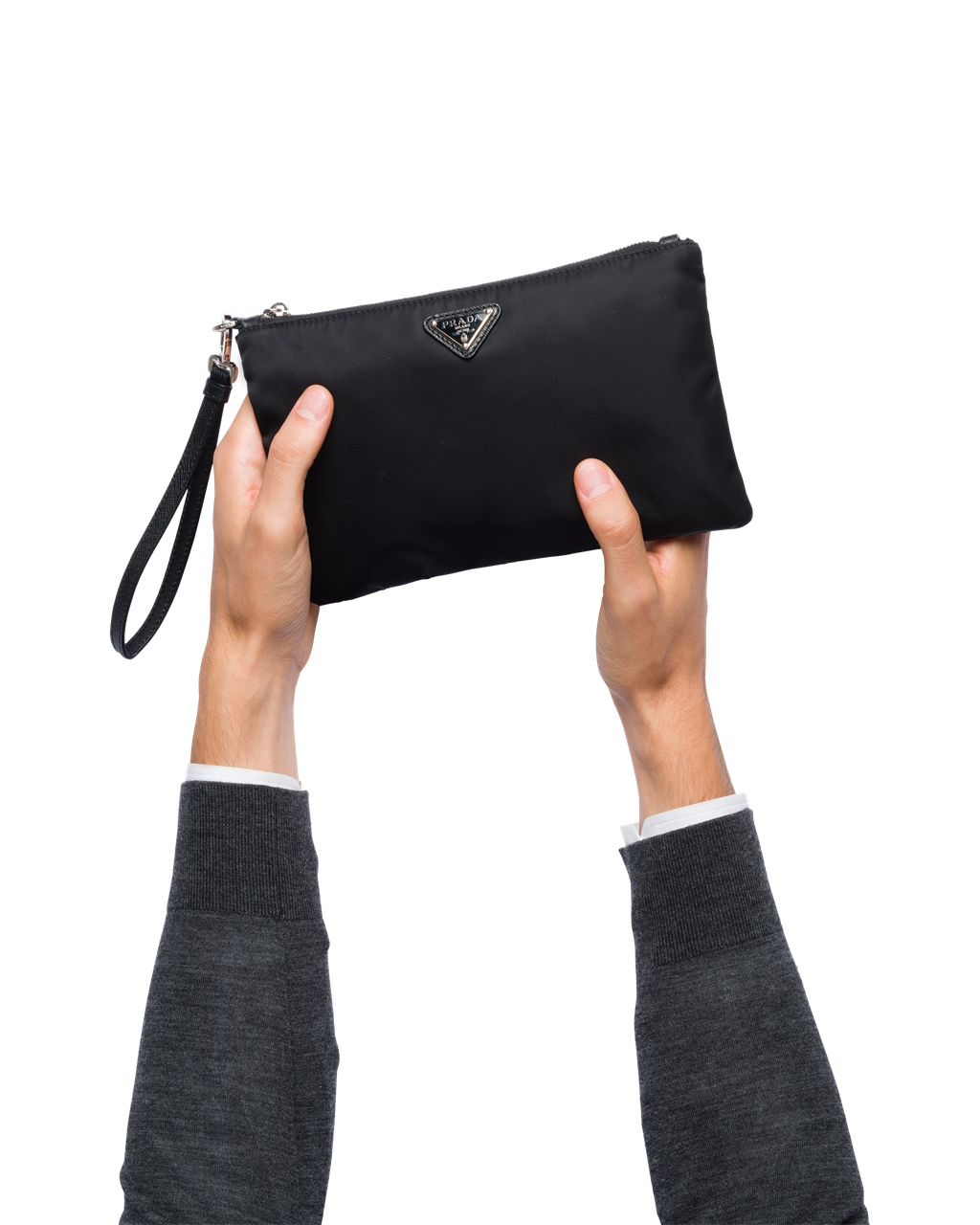 Prada Re-nylon And Saffiano Lær Pouch Svarte | 693-QZIVLY