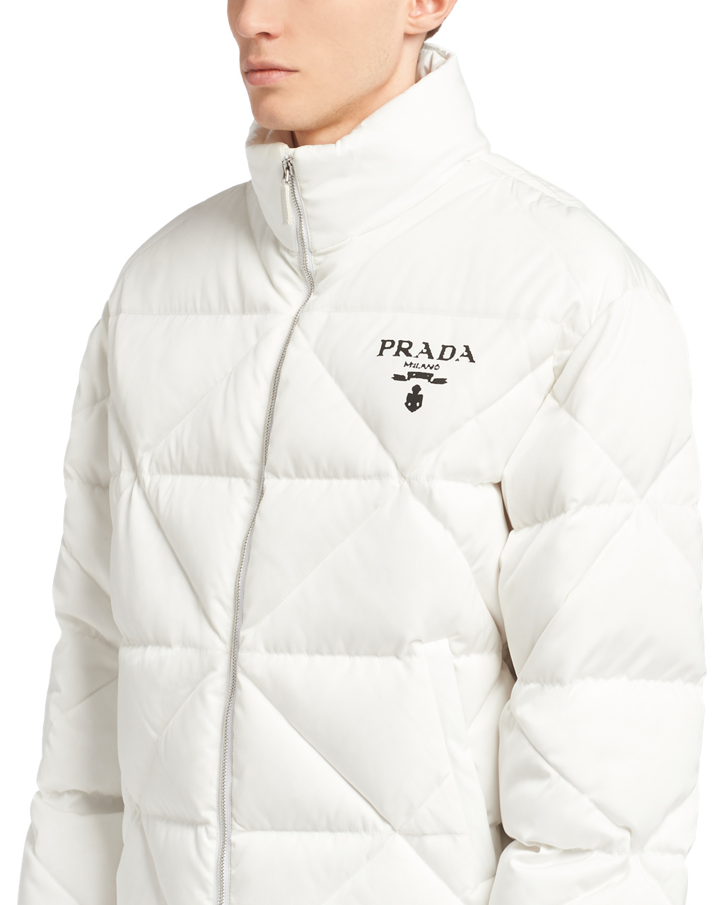 Prada Re-nylon Down Jacket Hvite | 489-LEQNIB