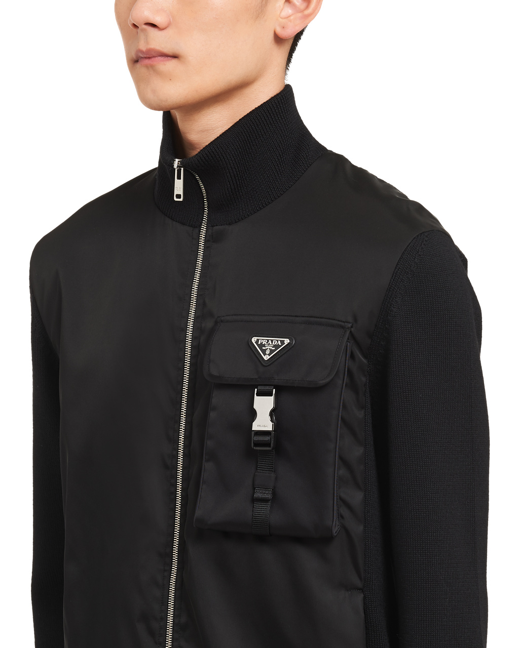 Prada Re-nylon Gabardine And Wool Cardigan Svarte | UGSJOI645