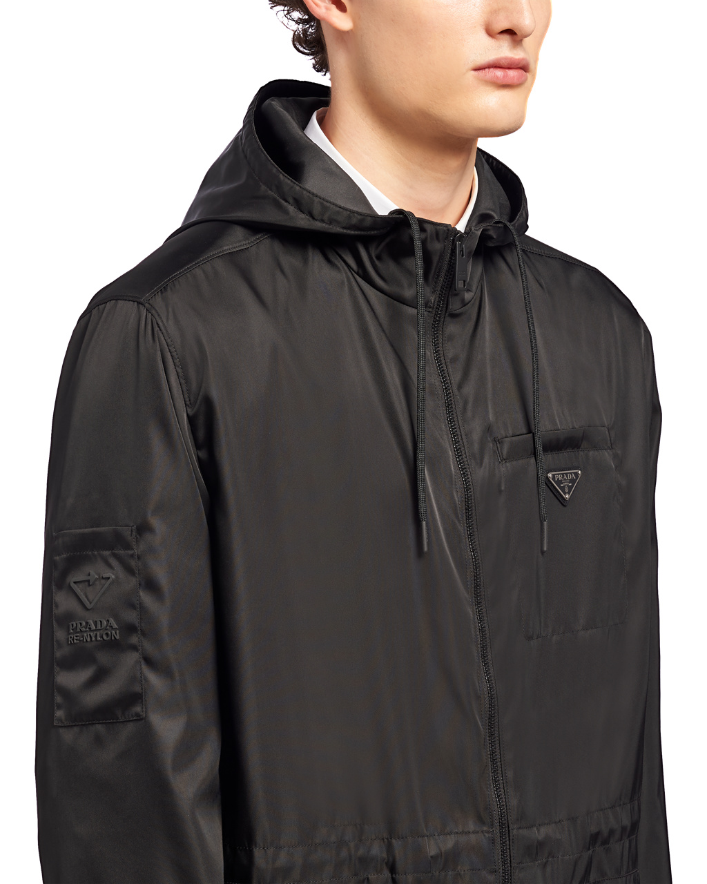 Prada Re-nylon Raincoat Svarte | 946-GFXDAS