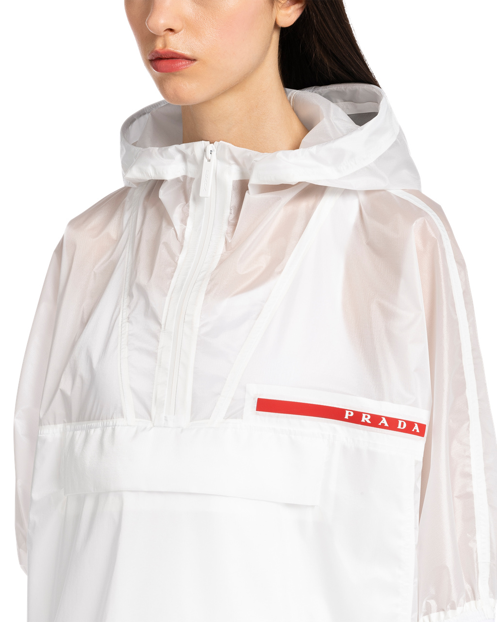 Prada Ripstop Hette Raincoat Hvite | 257-VYHTPL