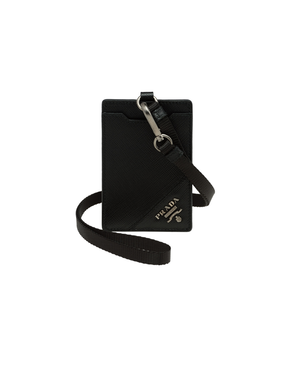 Prada Saffiano Lær Badge Holder Svarte | 305-JOMBGA