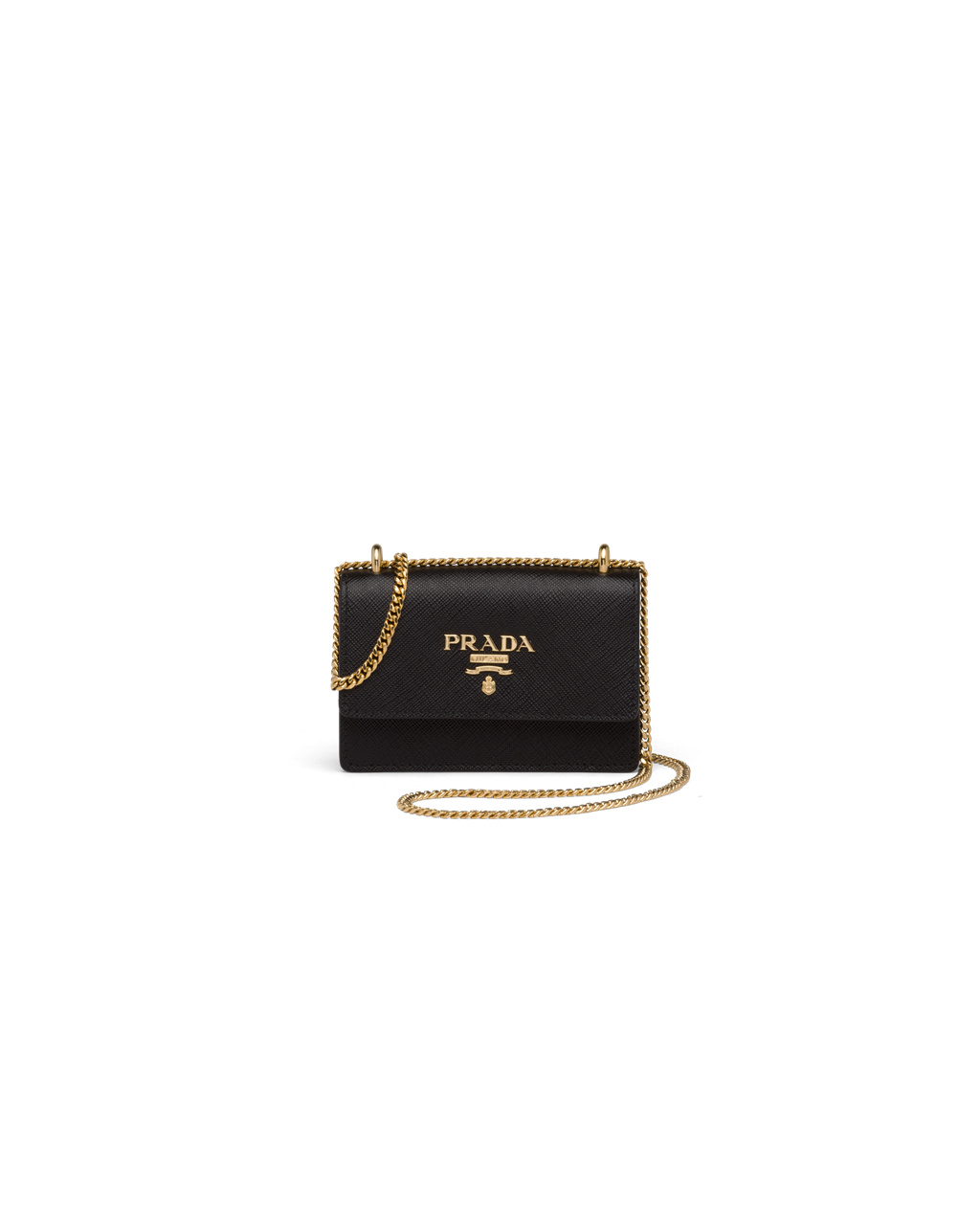 Prada Saffiano Lær Card Holder With Shoulder Reima Svarte | 157-DBNJSW