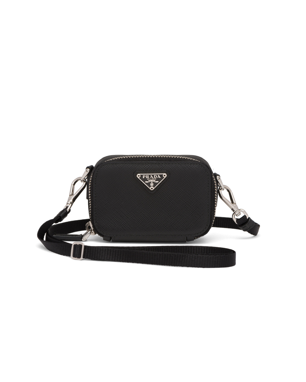 Prada Saffiano Lær Mini Pouch Svarte | 014-GLSZPH