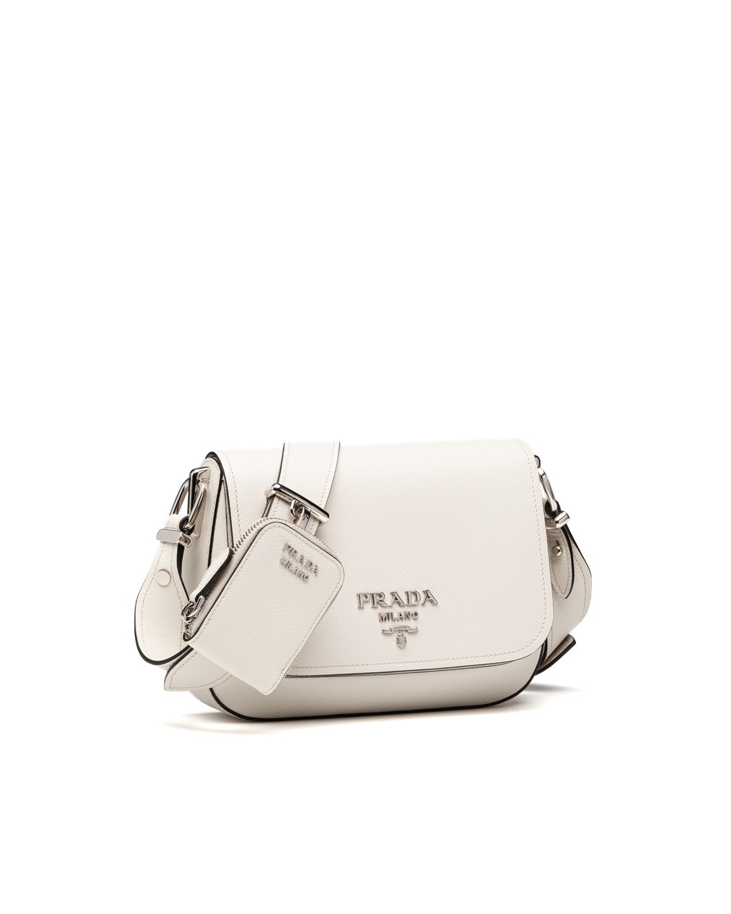 Prada Saffiano Lær Shoulder Bag Hvite | 076-PNEQDX