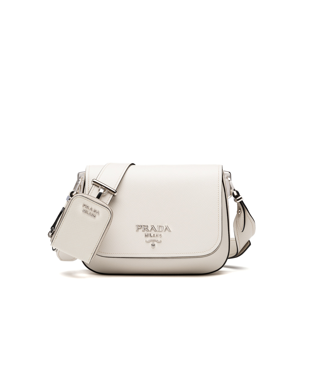 Prada Saffiano Lær Shoulder Bag Hvite | 076-PNEQDX