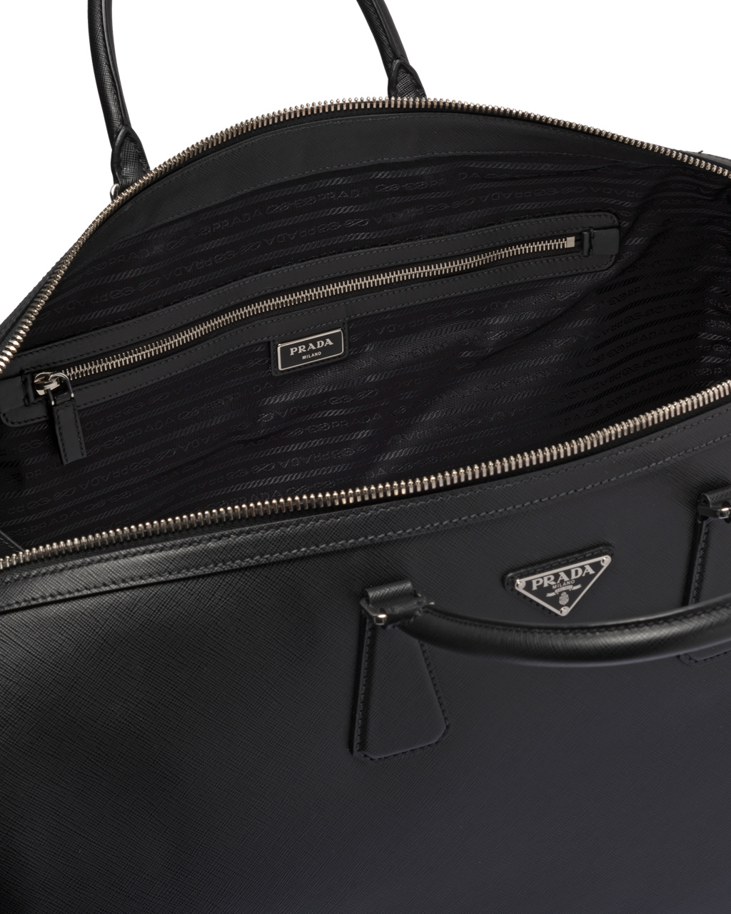 Prada Saffiano Lær Travel Bag Svarte | 278-KZEOHW