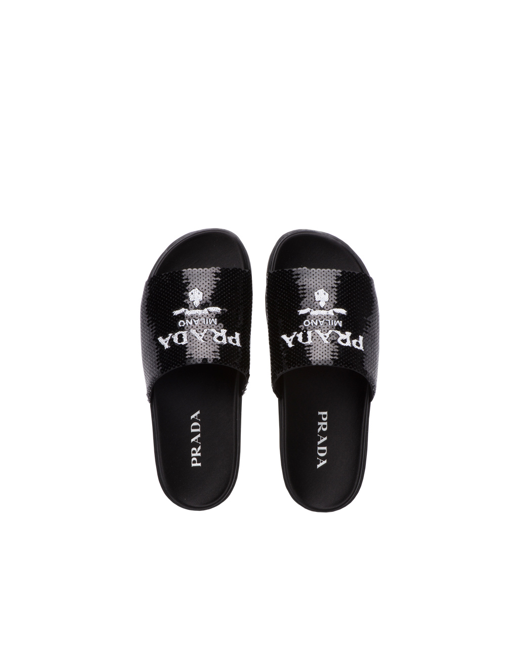 Prada Sequin Slides Svarte Hvite | 653-MQSJPT